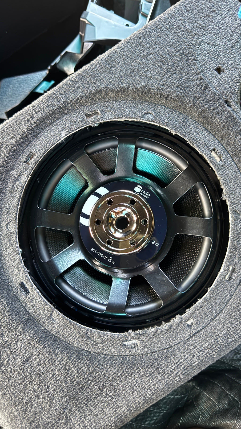 Orella Element 8w 2-ohm mid-woofer installed in a 2020+ Toyota GR Supra