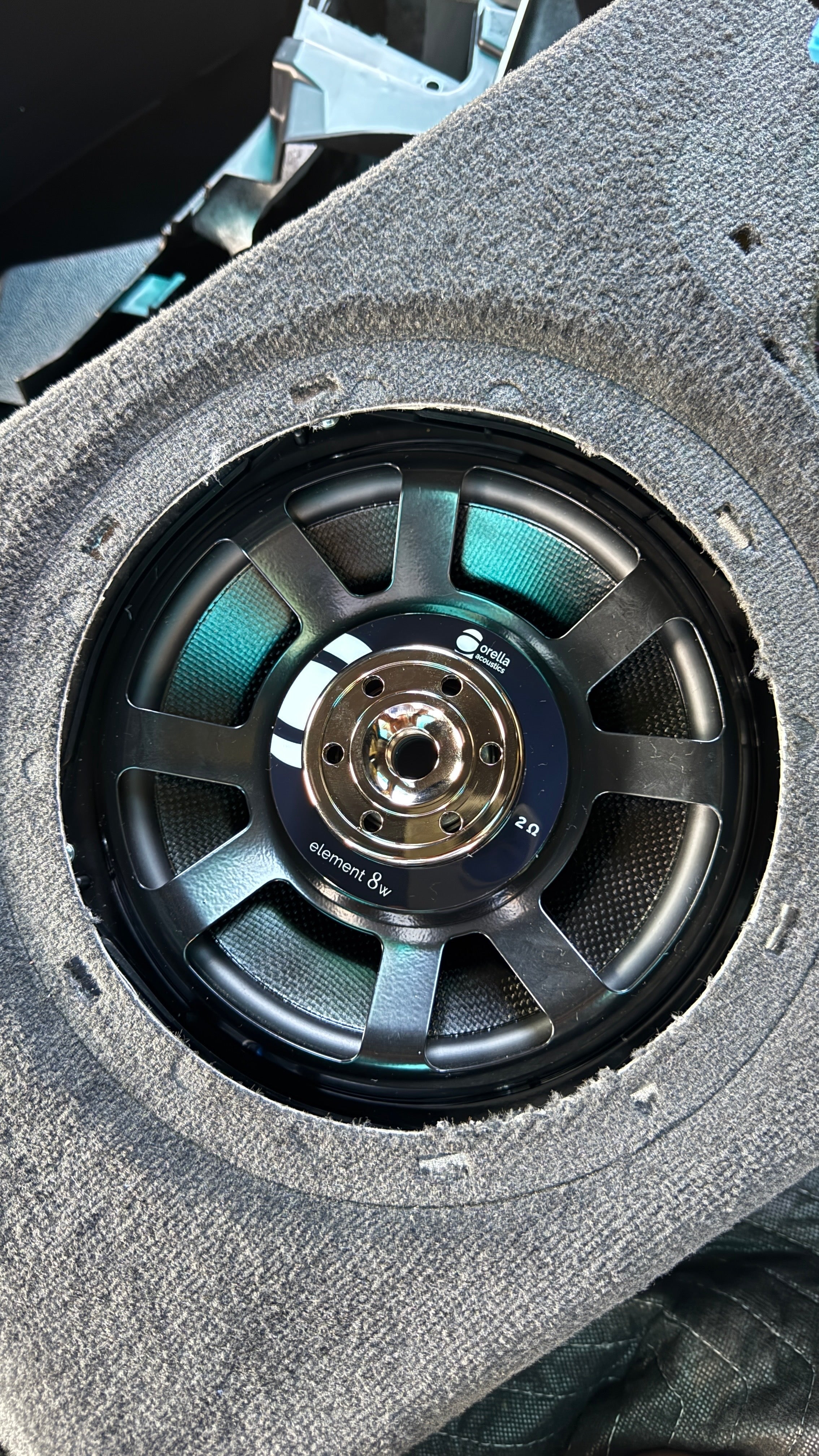 Orella Element 8w 2-ohm mid-woofer installed in a 2020+ Toyota GR Supra